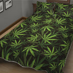 Cannabis Leaves Pattern Print Quilt Bed Set