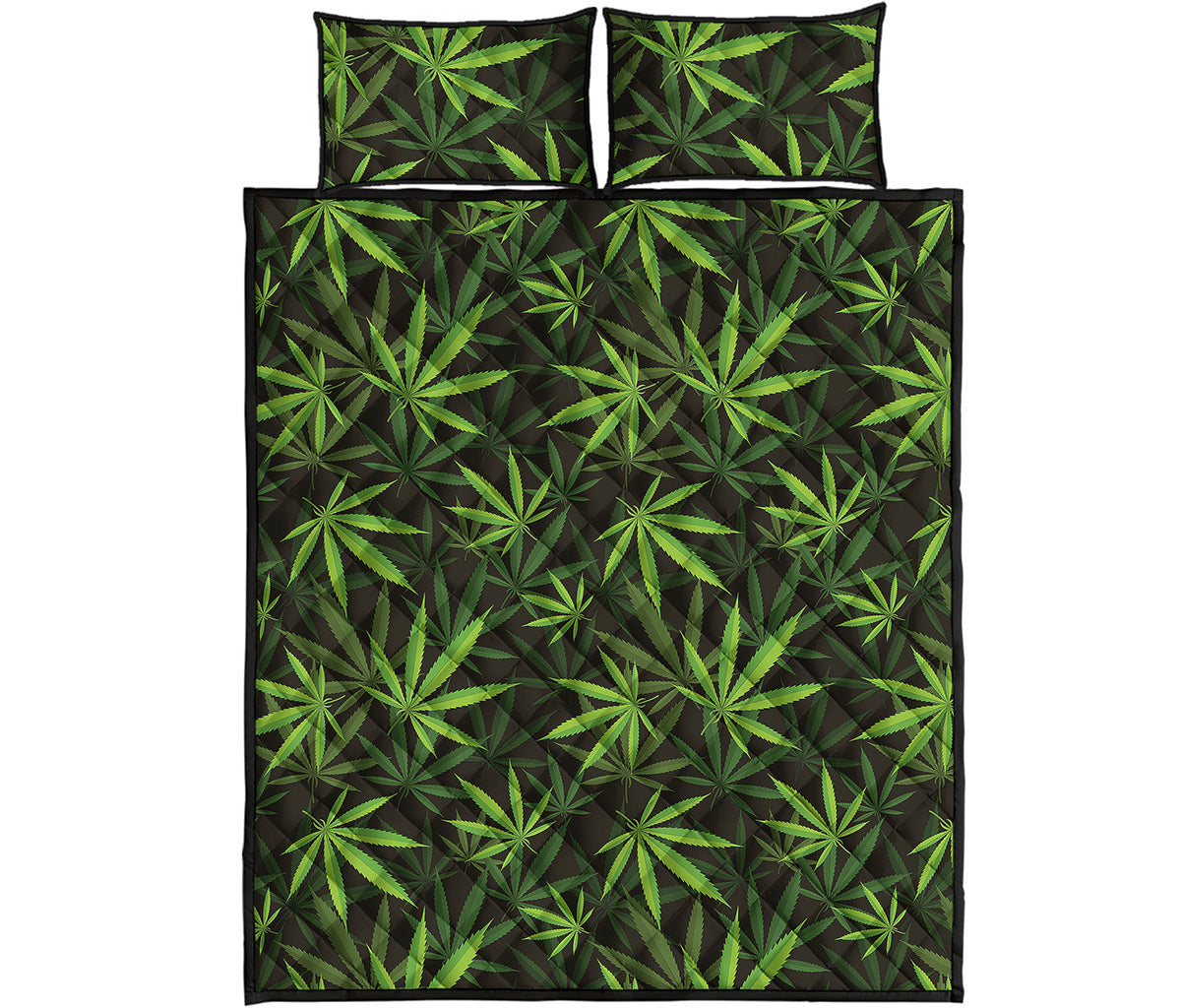 Cannabis Leaves Pattern Print Quilt Bed Set