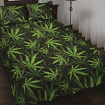 Cannabis Leaves Pattern Print Quilt Bed Set
