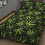 Cannabis Leaves Pattern Print Quilt Bed Set