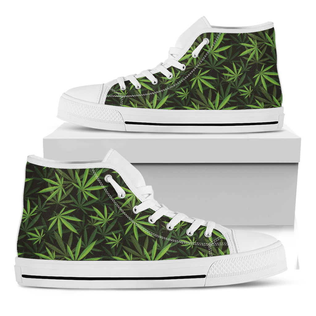 Cannabis Leaves Pattern Print White High Top Shoes