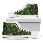 Cannabis Leaves Pattern Print White High Top Shoes