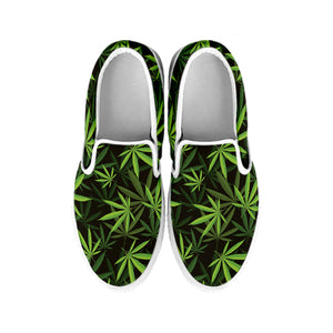 Cannabis Leaves Pattern Print White Slip On Shoes