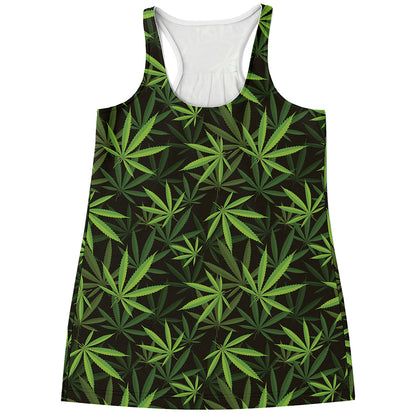 Cannabis Leaves Pattern Print Women's Racerback Tank Top