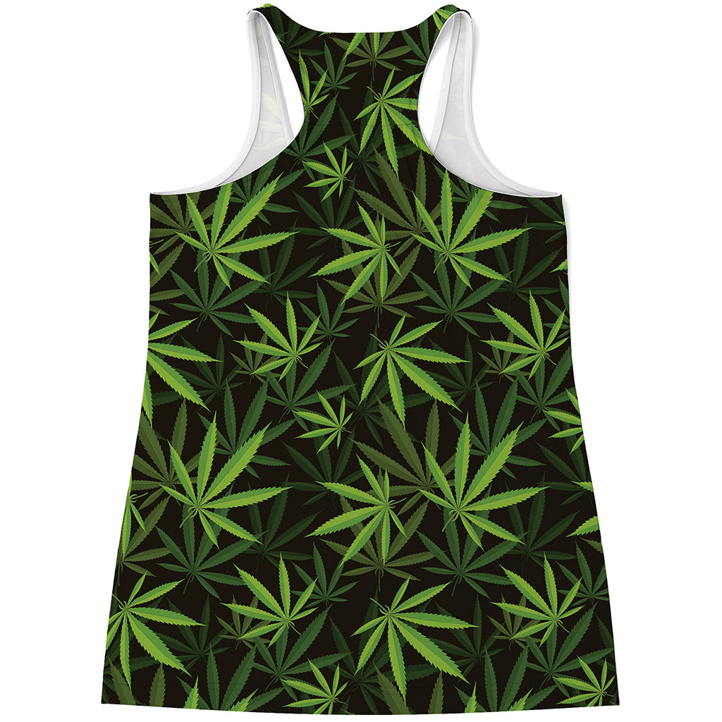 Cannabis Leaves Pattern Print Women's Racerback Tank Top