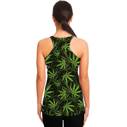 Cannabis Leaves Pattern Print Women's Racerback Tank Top