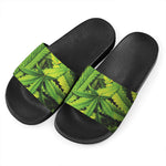 Cannabis Print Black Slide Sandals