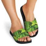 Cannabis Print Black Slide Sandals
