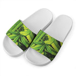 Cannabis Print White Slide Sandals
