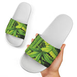 Cannabis Print White Slide Sandals