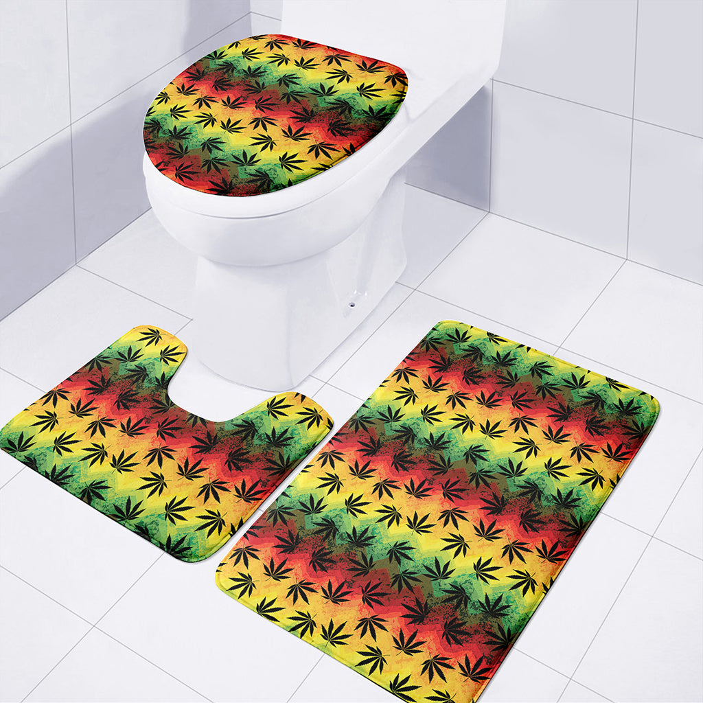 Cannabis Rasta Pattern Print 3 Piece Bath Mat Set