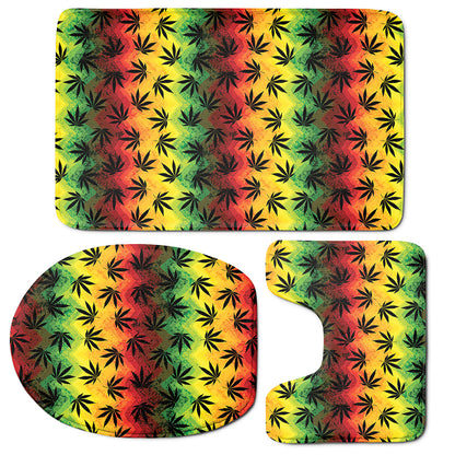 Cannabis Rasta Pattern Print 3 Piece Bath Mat Set