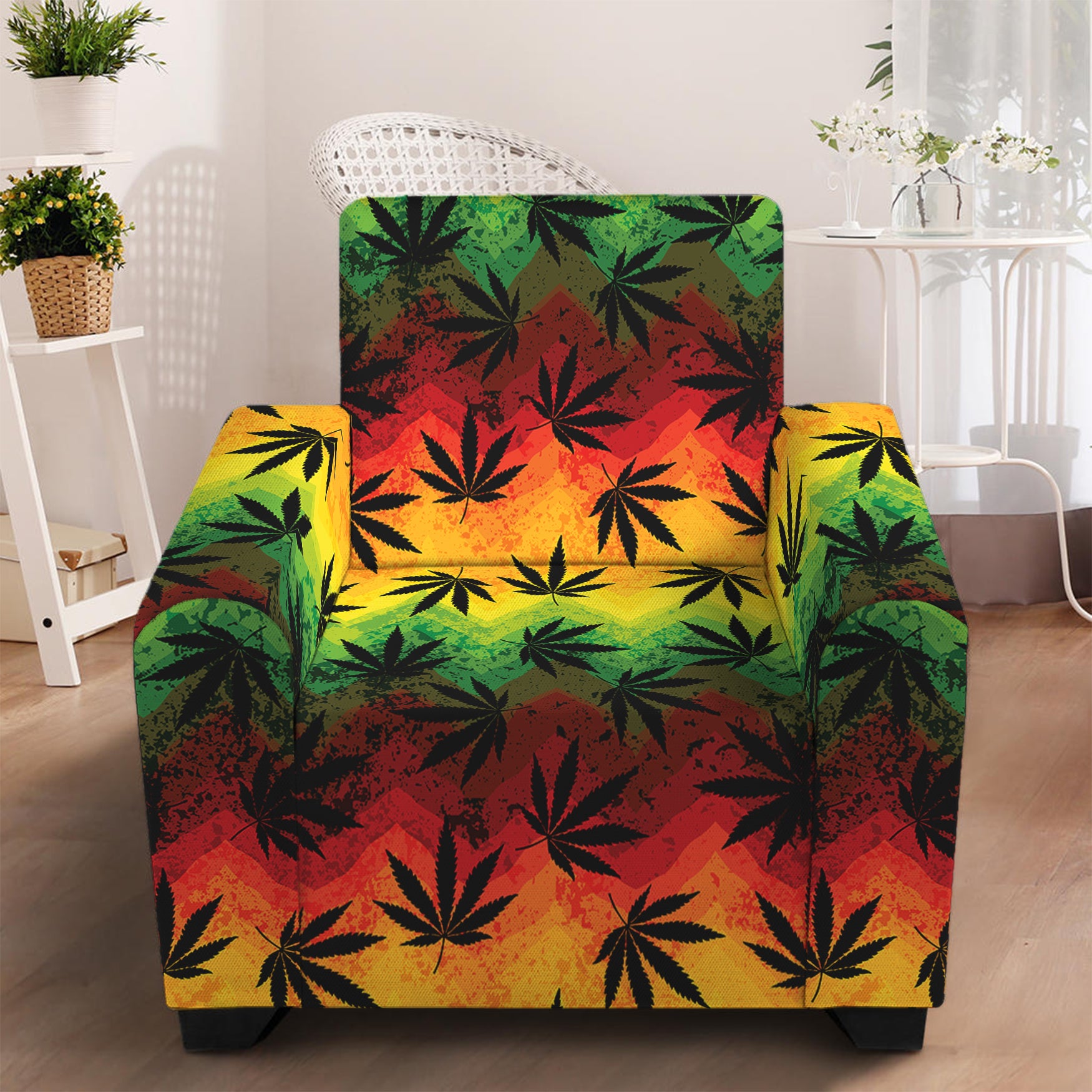 Cannabis Rasta Pattern Print Armchair Slipcover