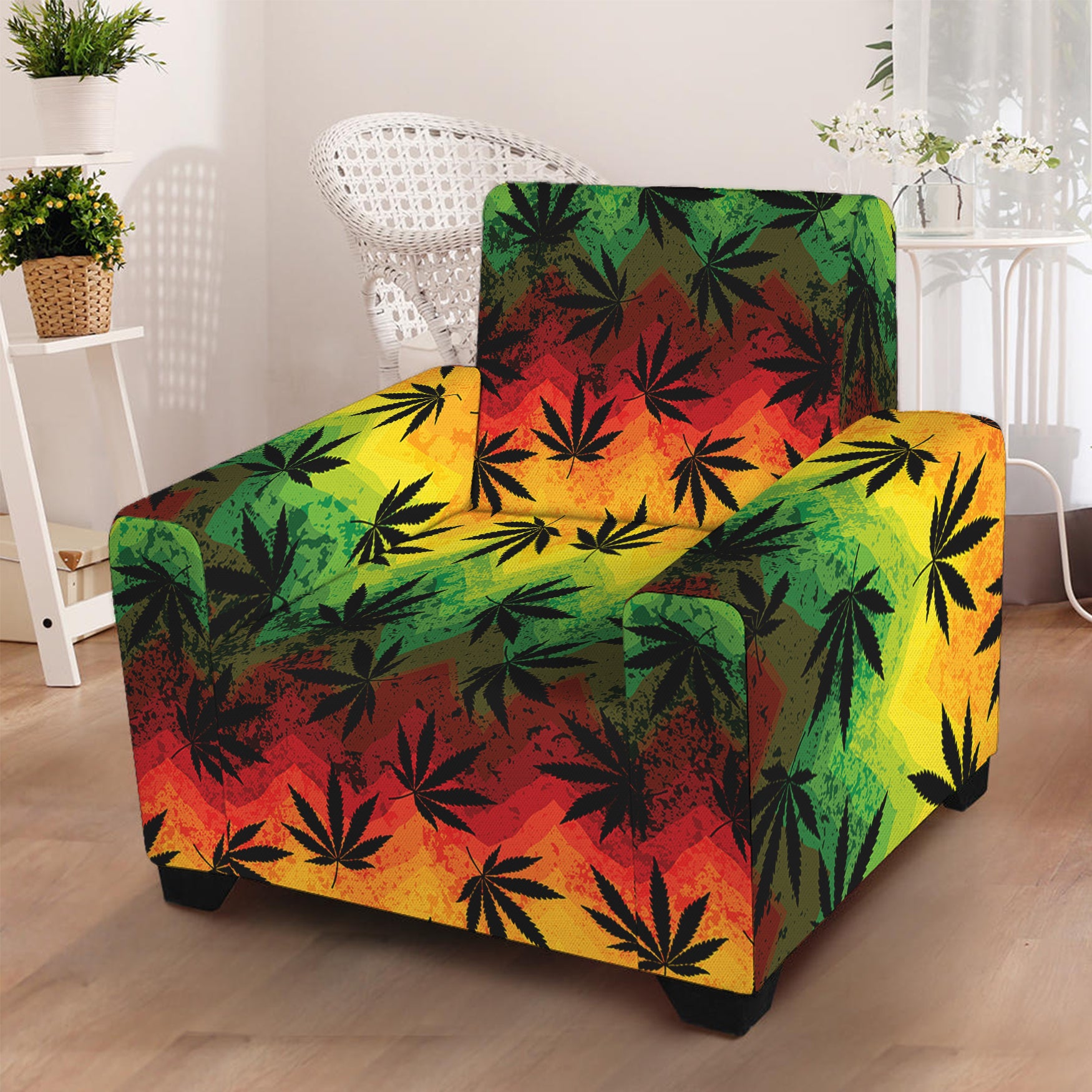 Cannabis Rasta Pattern Print Armchair Slipcover