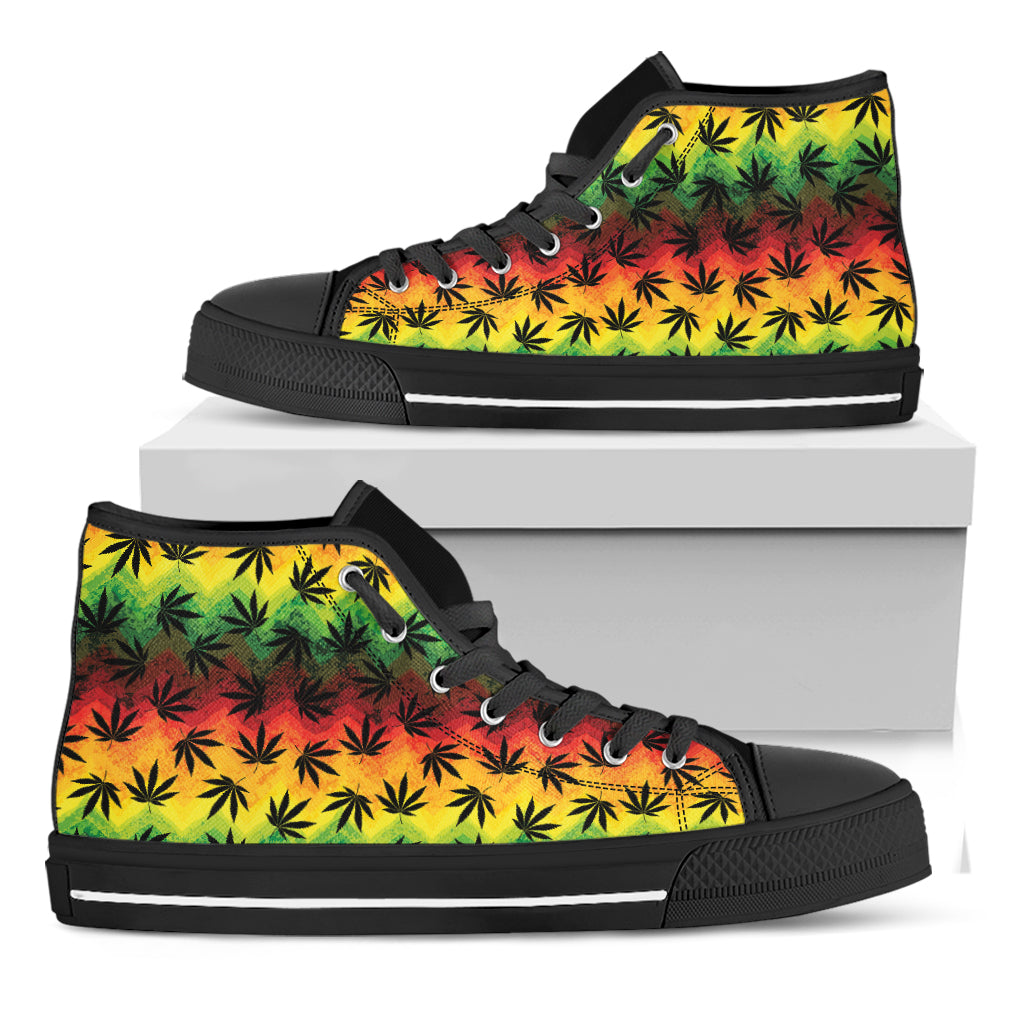 Cannabis Rasta Pattern Print Black High Top Shoes