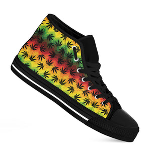 Cannabis Rasta Pattern Print Black High Top Shoes