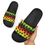 Cannabis Rasta Pattern Print Black Slide Sandals