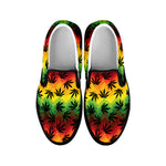 Cannabis Rasta Pattern Print Black Slip On Shoes