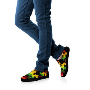 Cannabis Rasta Pattern Print Black Slip On Shoes