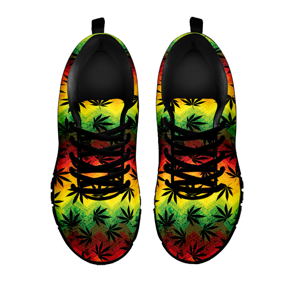 Cannabis Rasta Pattern Print Black Sneakers