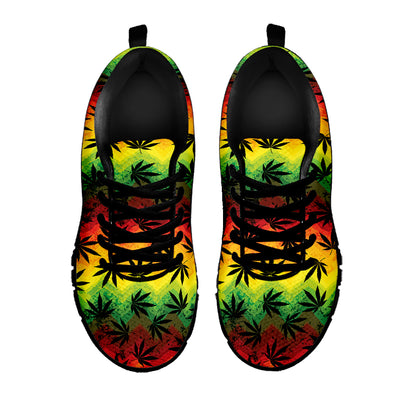 Cannabis Rasta Pattern Print Black Sneakers