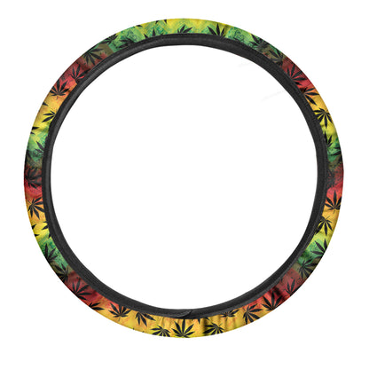 Cannabis Rasta Pattern Print Car Steering Wheel Cover