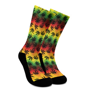 Cannabis Rasta Pattern Print Crew Socks