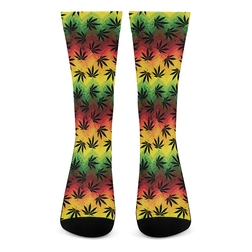 Cannabis Rasta Pattern Print Crew Socks