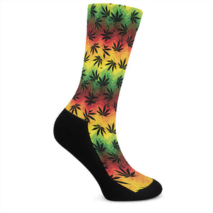 Cannabis Rasta Pattern Print Crew Socks