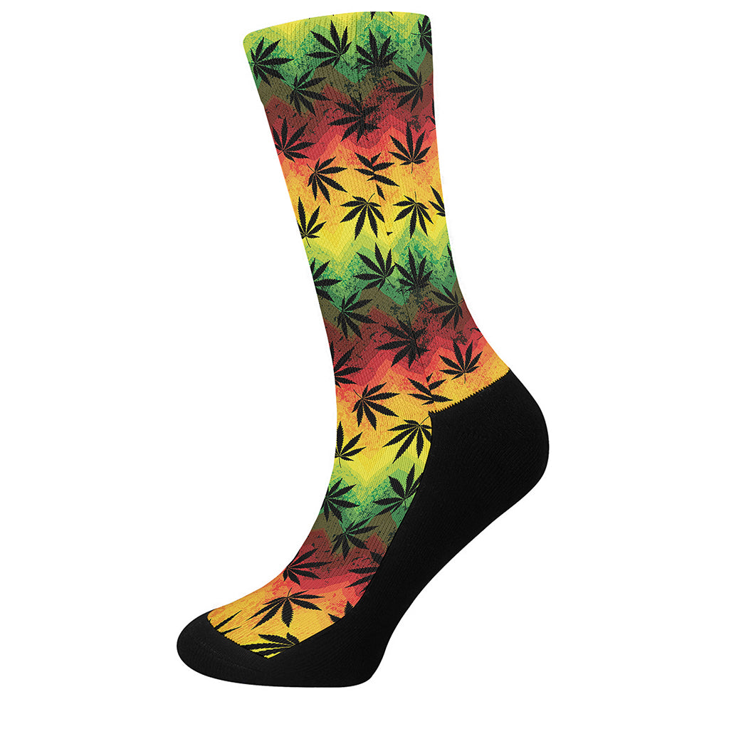 Cannabis Rasta Pattern Print Crew Socks