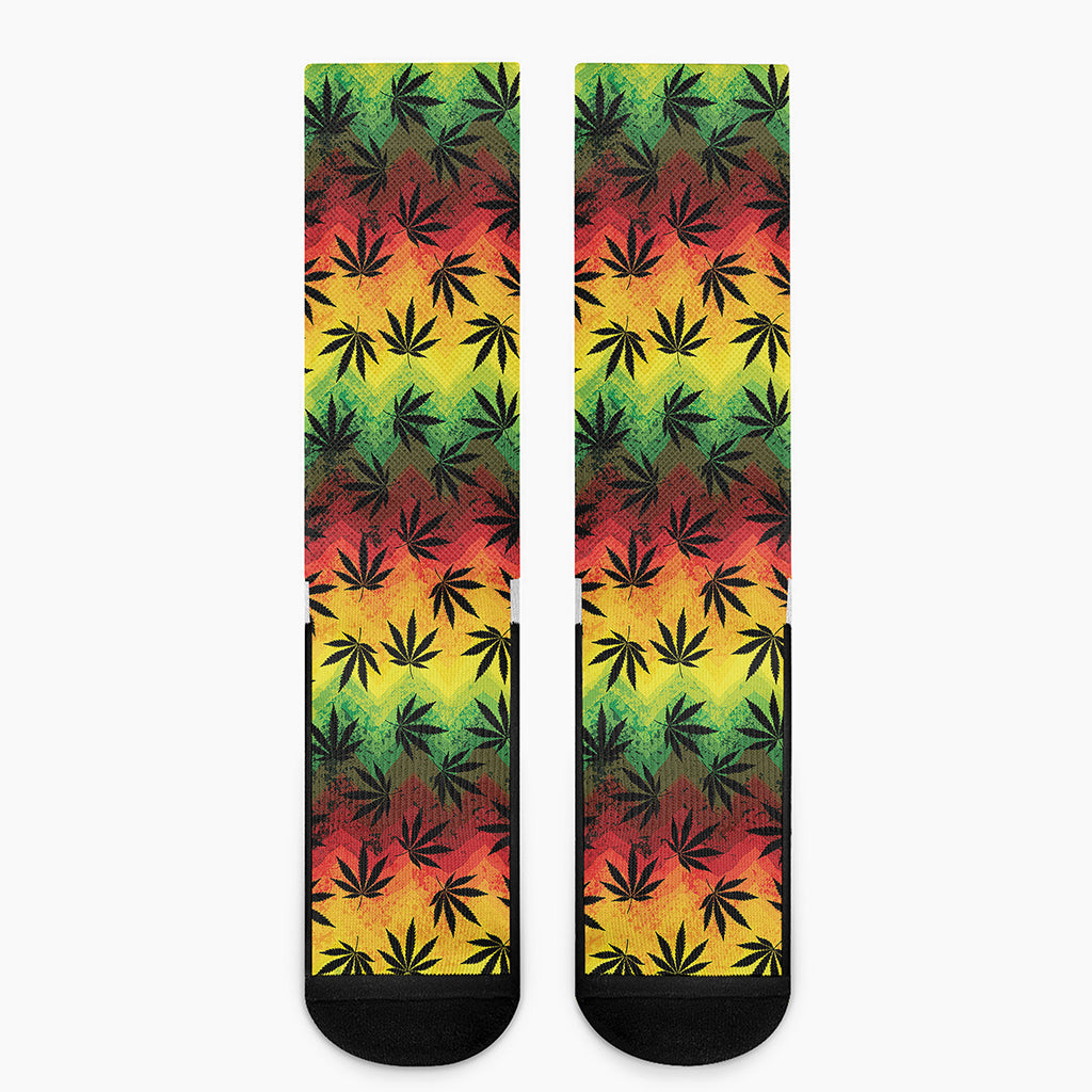 Cannabis Rasta Pattern Print Crew Socks