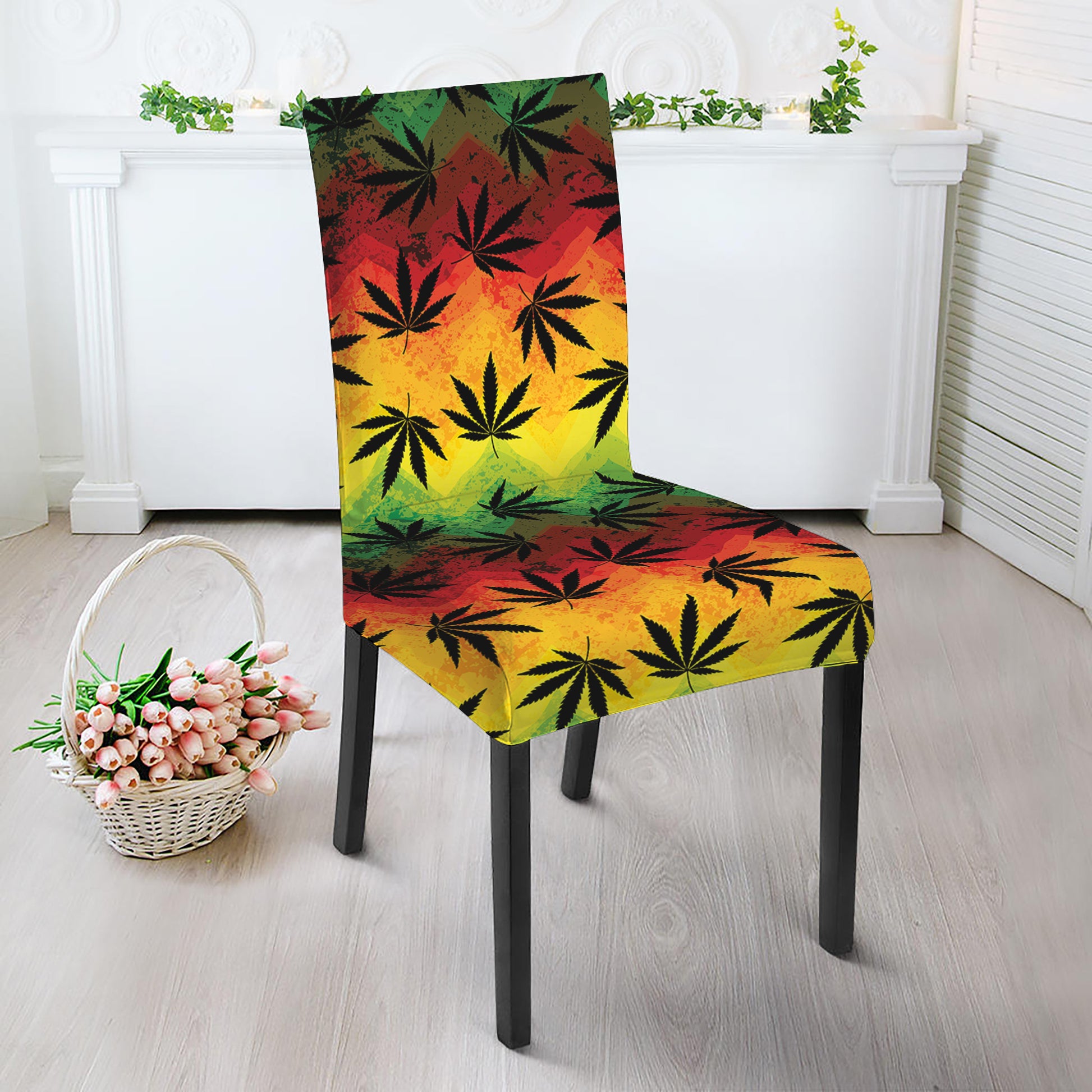 Cannabis Rasta Pattern Print Dining Chair Slipcover