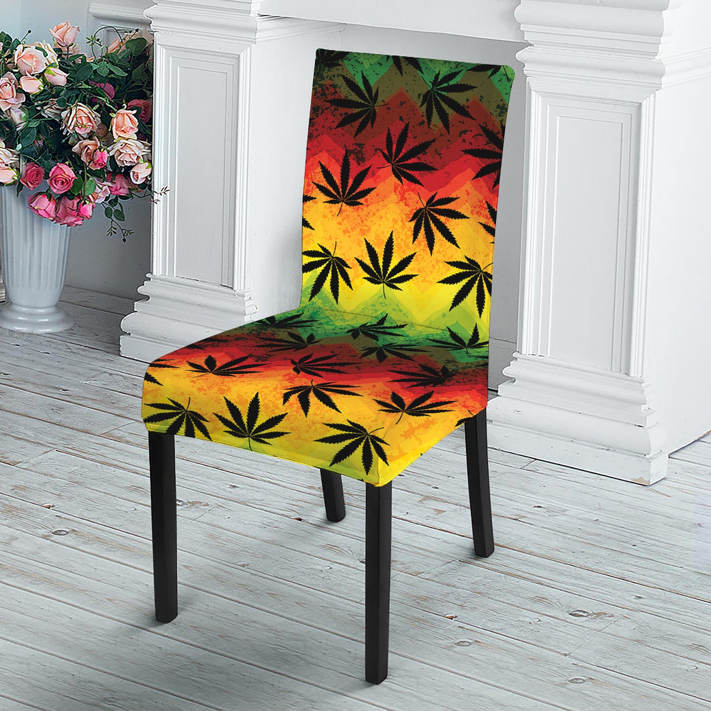 Cannabis Rasta Pattern Print Dining Chair Slipcover