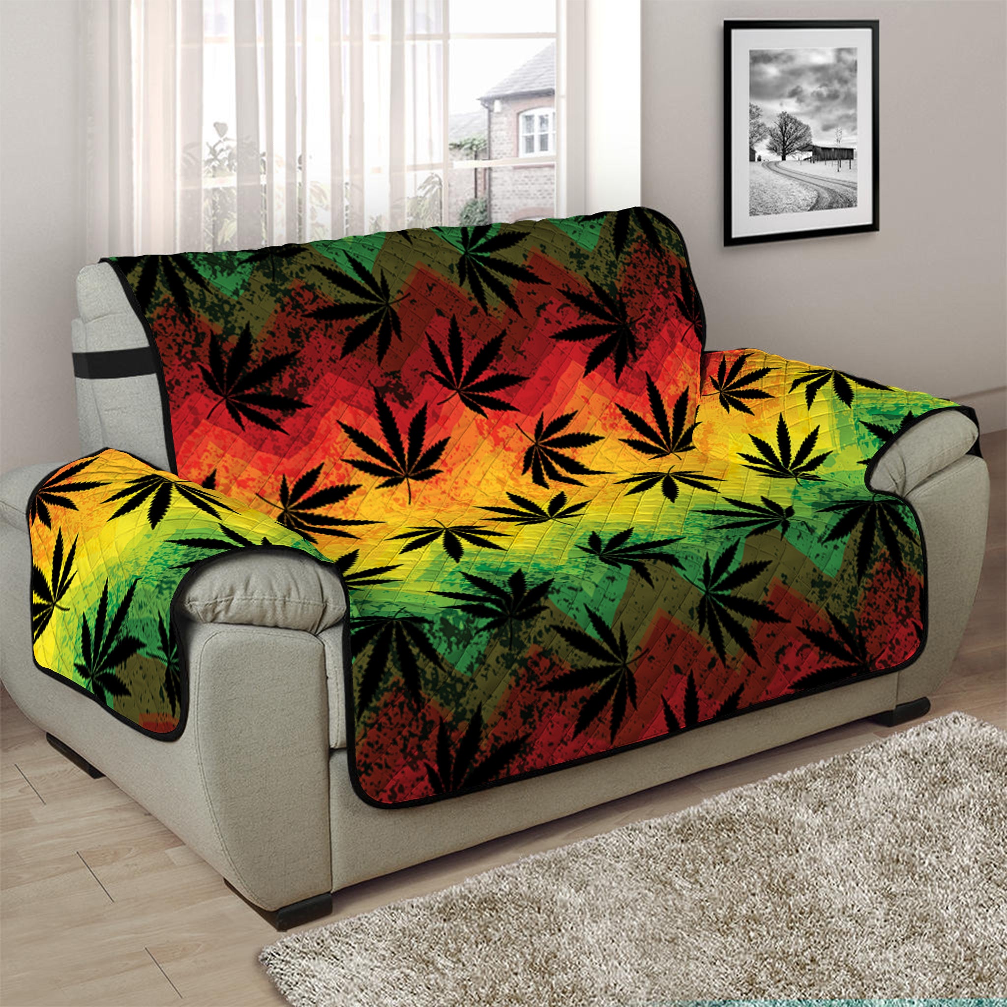 Cannabis Rasta Pattern Print Half Sofa Protector