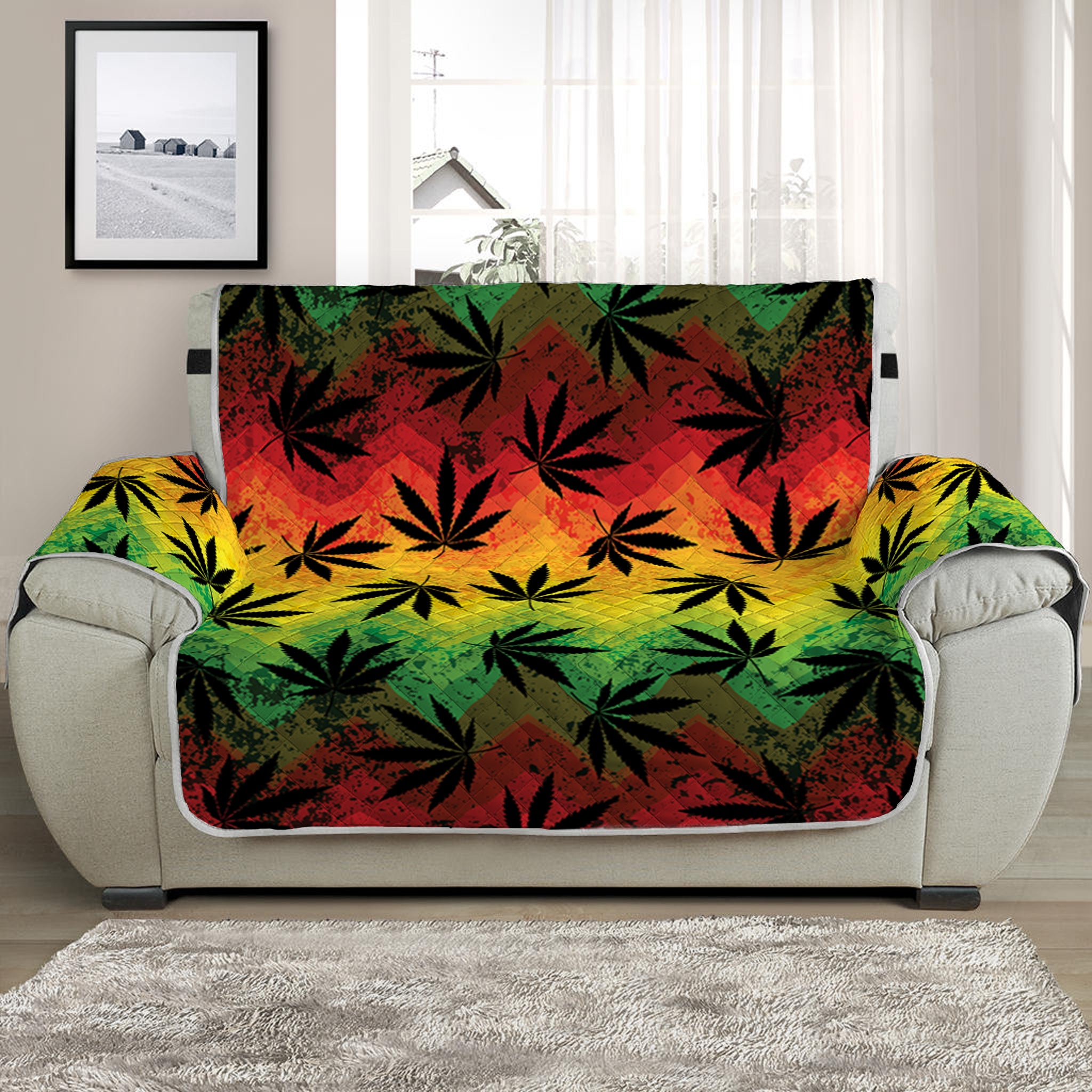 Cannabis Rasta Pattern Print Half Sofa Protector