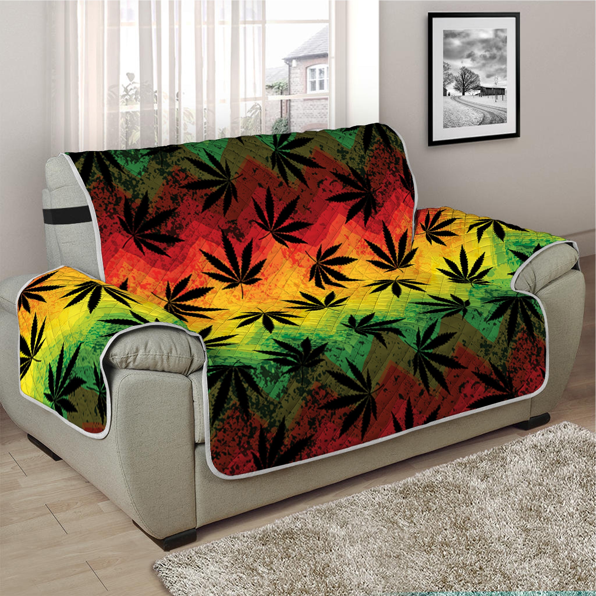 Cannabis Rasta Pattern Print Half Sofa Protector