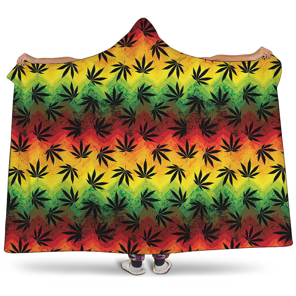 Cannabis Rasta Pattern Print Hooded Blanket