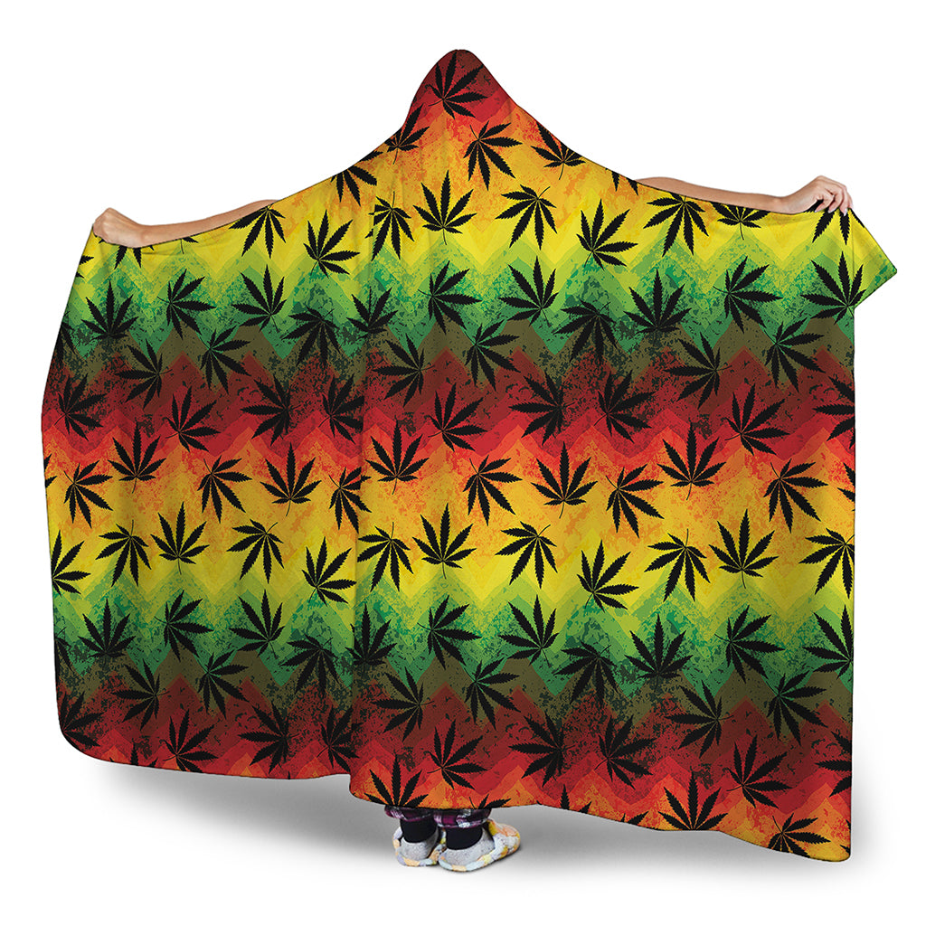 Cannabis Rasta Pattern Print Hooded Blanket