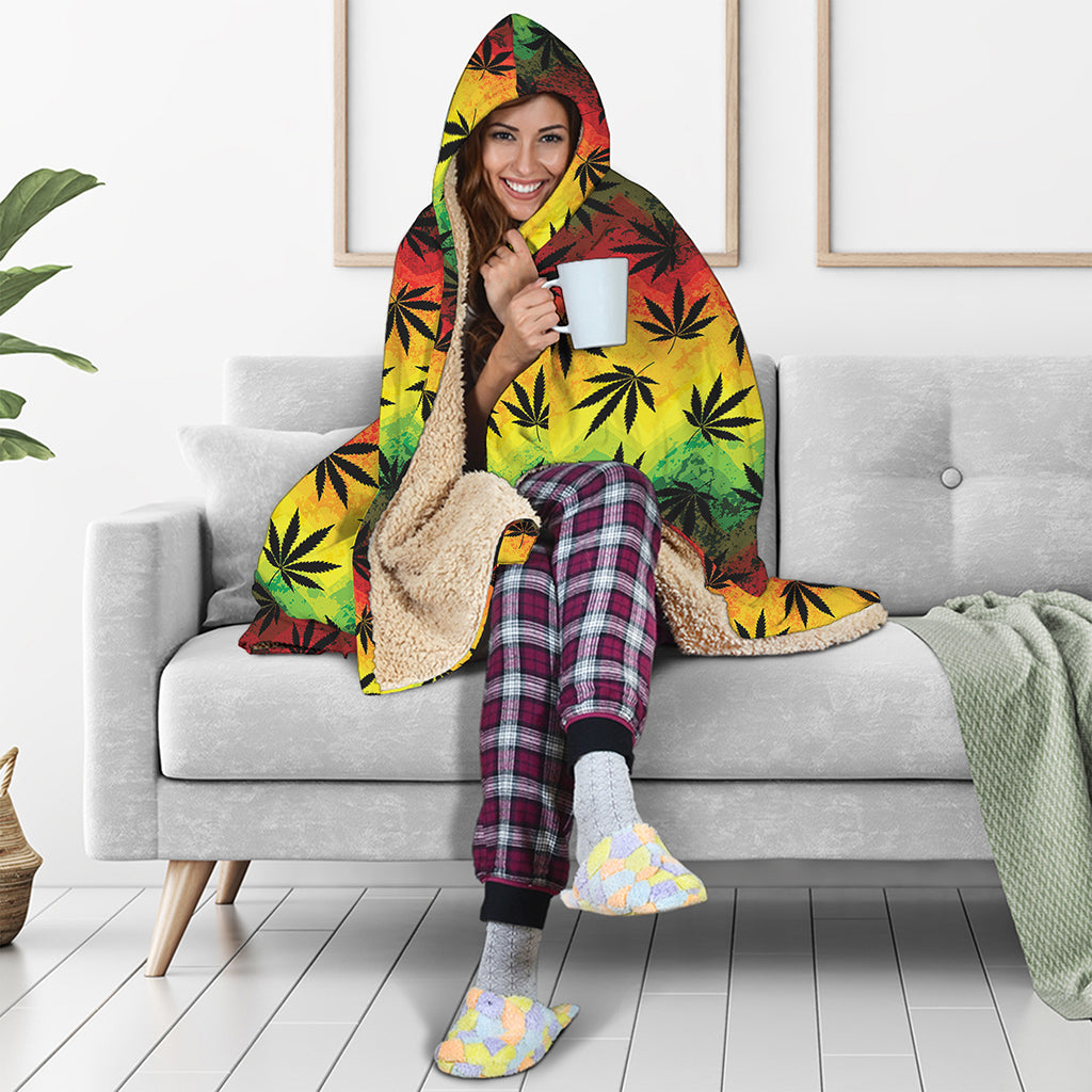 Cannabis Rasta Pattern Print Hooded Blanket