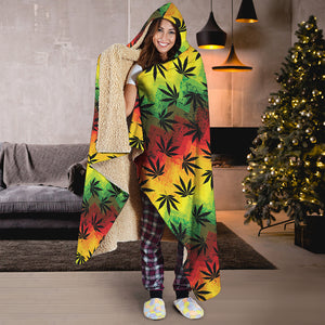 Cannabis Rasta Pattern Print Hooded Blanket