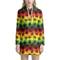 Cannabis Rasta Pattern Print Pullover Hoodie Dress