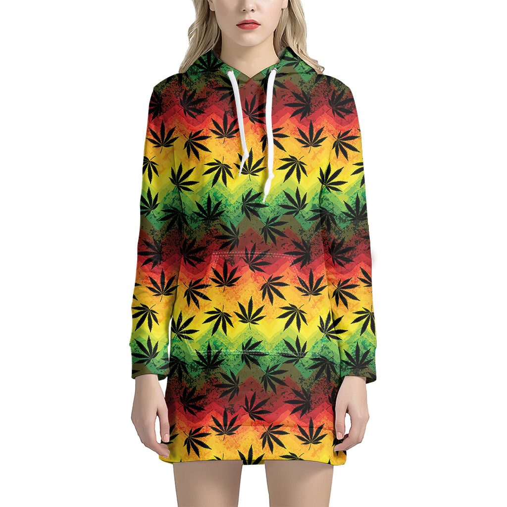 Cannabis Rasta Pattern Print Hoodie Dress