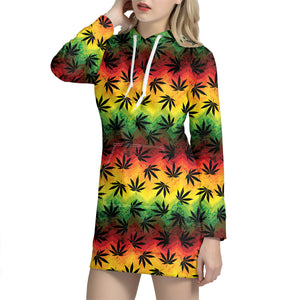 Cannabis Rasta Pattern Print Hoodie Dress