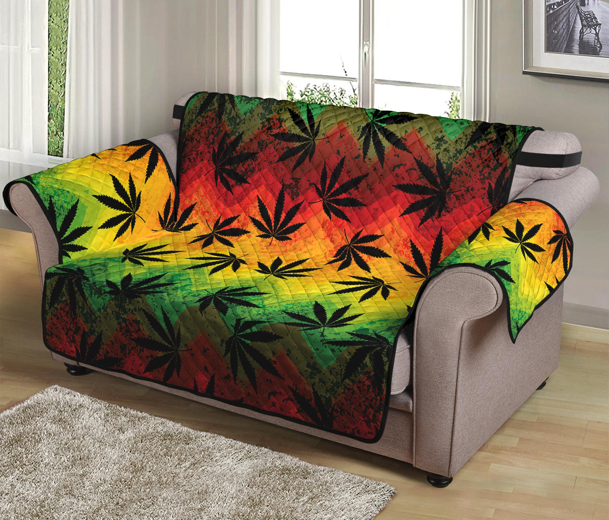 Cannabis Rasta Pattern Print Loveseat Protector