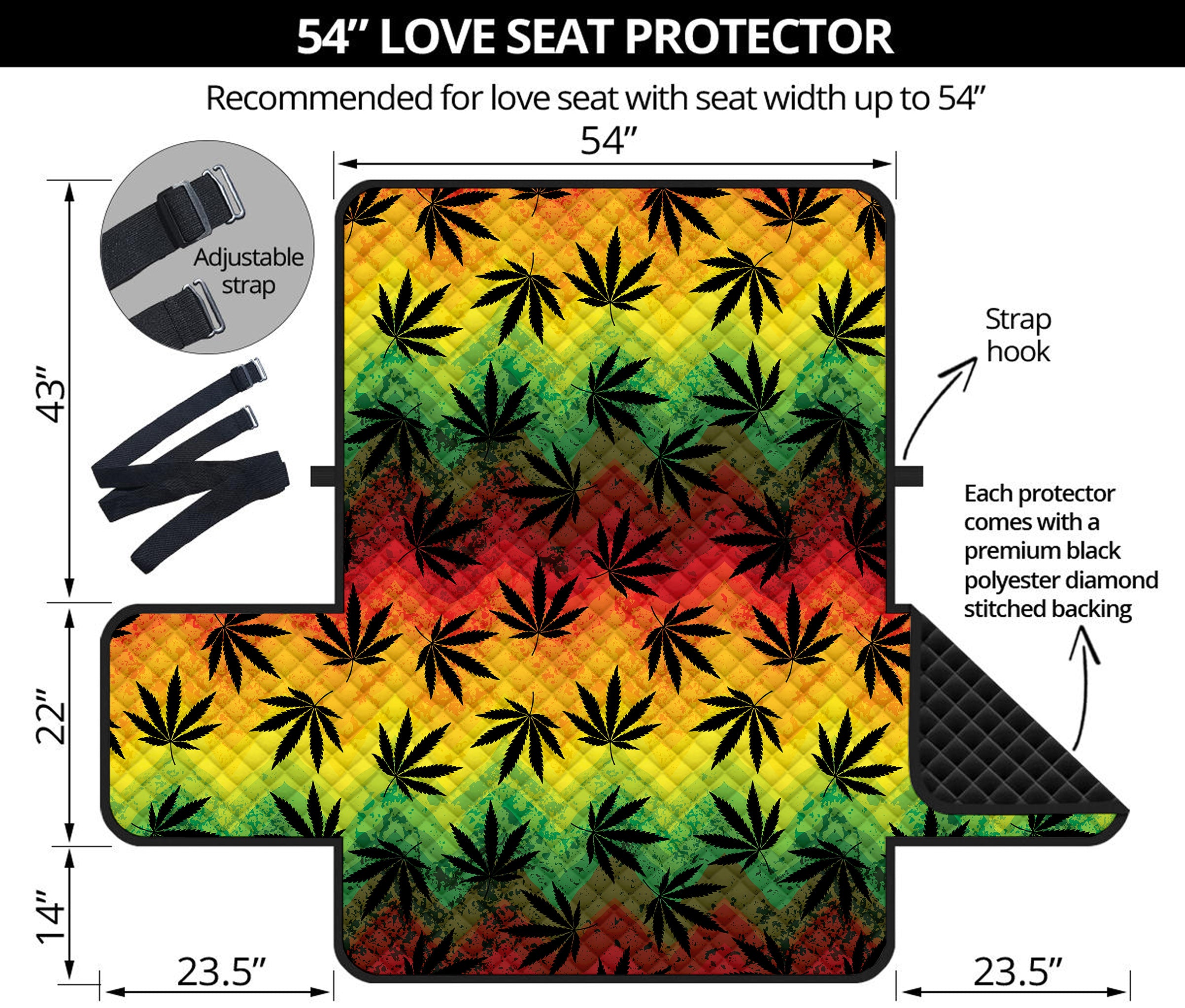 Cannabis Rasta Pattern Print Loveseat Protector