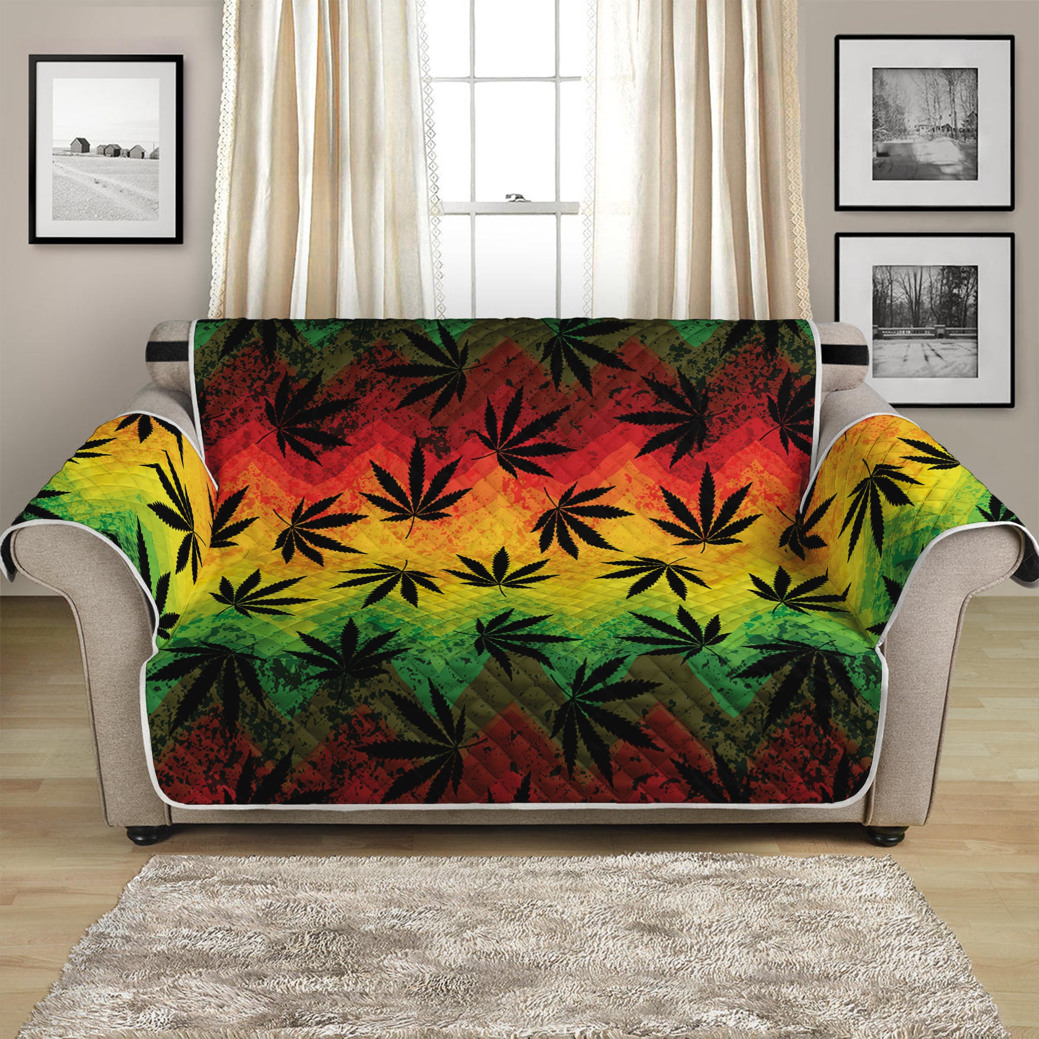 Cannabis Rasta Pattern Print Loveseat Protector