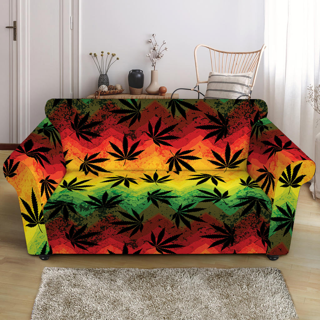 Cannabis Rasta Pattern Print Loveseat Slipcover