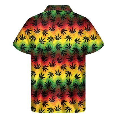 Cannabis Rasta Pattern Print Men's Short Sleeve Shirt