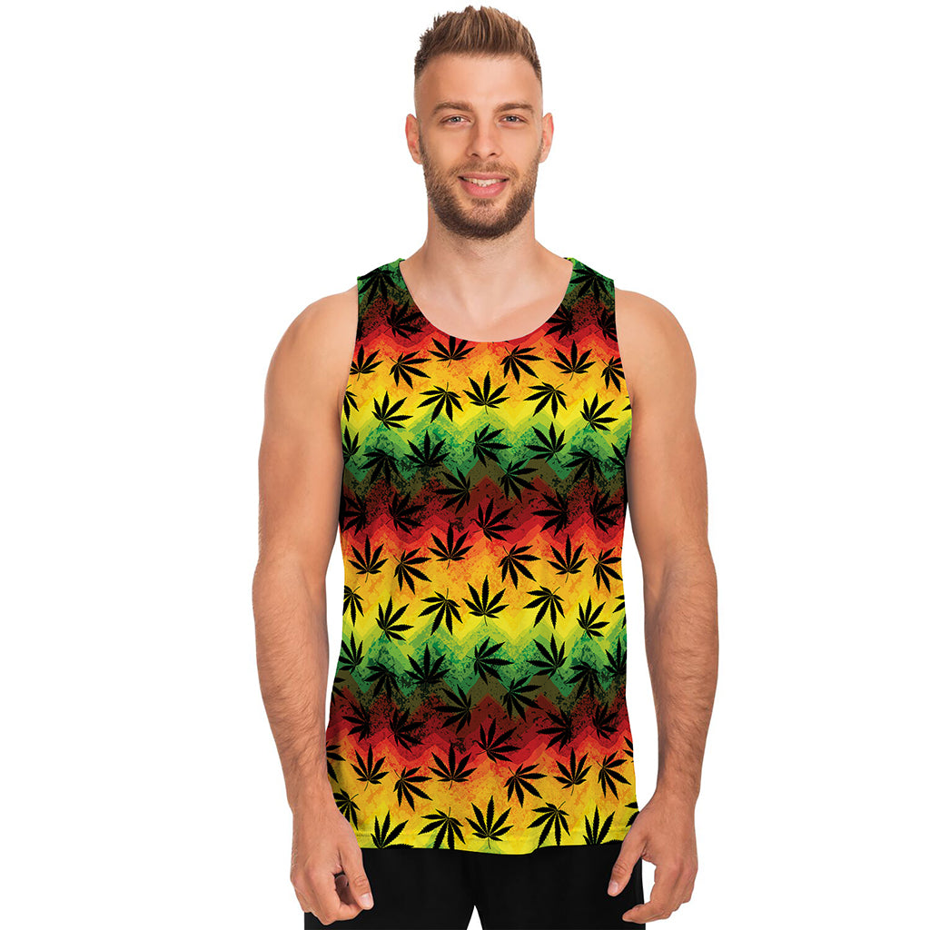 Cannabis Rasta Pattern Print Men's Tank Top