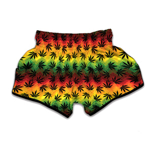 Cannabis Rasta Pattern Print Muay Thai Boxing Shorts